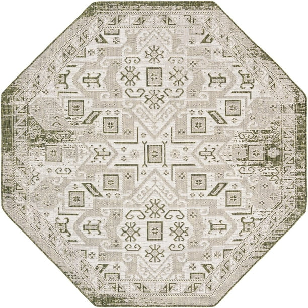Rugs.com Outdoor Aztec Collection Rug Entryways Kitchens 8 Ft Octagon Natural Flatweave Rug Perfect for Living Rooms 